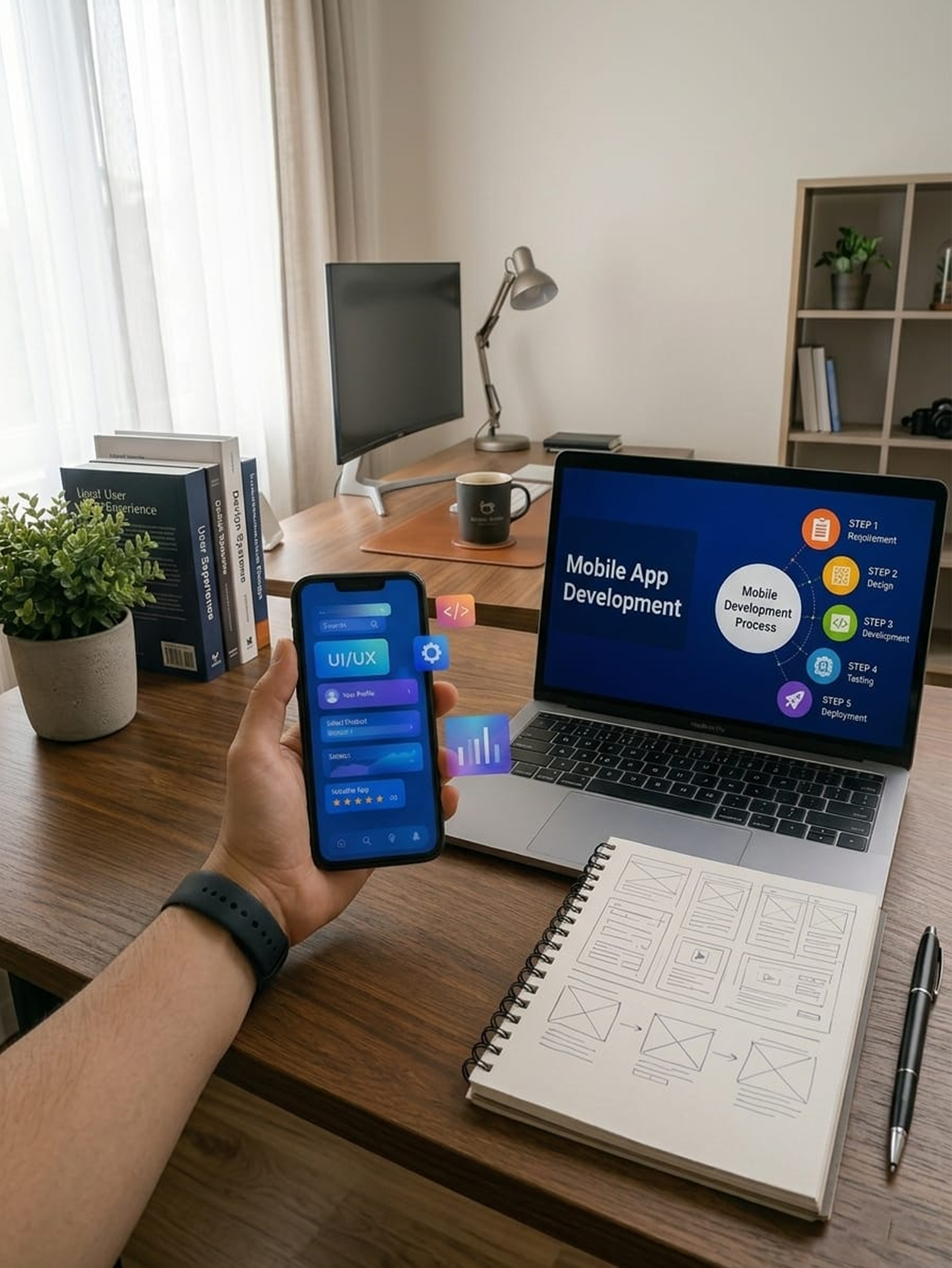 Mobile app development on smartphone screen